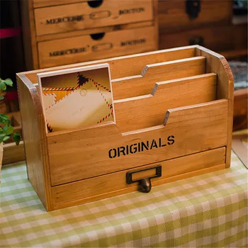 

Three Lattice Desktop Organizador Storage Box Cosmetic Organizer Wooden Boxes Jewelry Box Wooden Vintage Storage Box Figurine