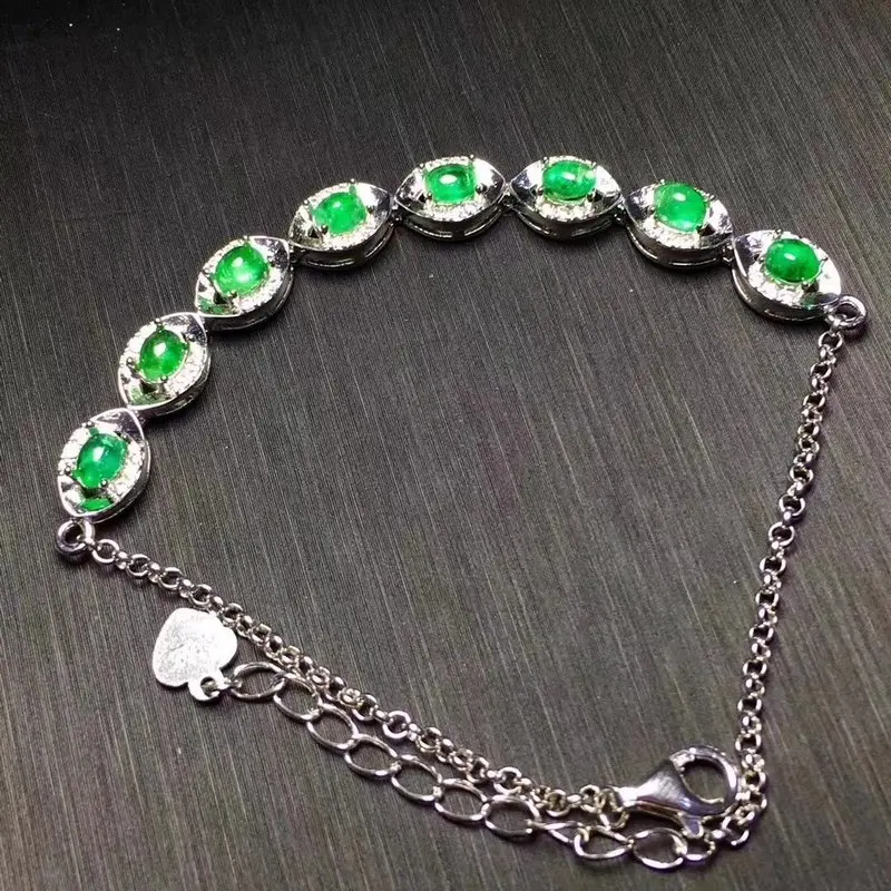 Fidelity natural 4m emerald Bracelet s925 sterling silver elegant fine