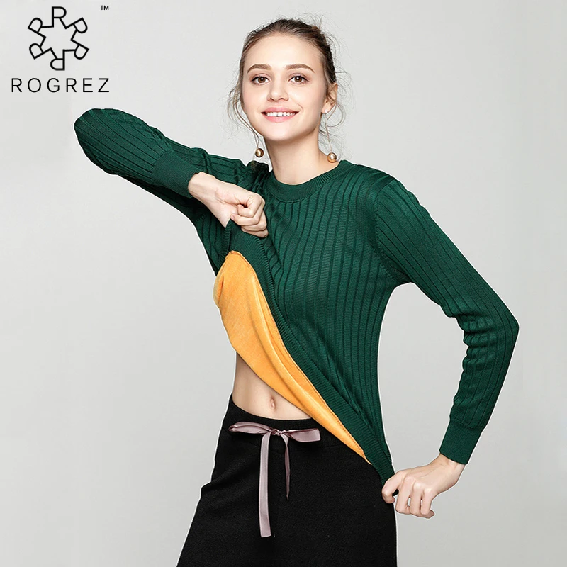 

ROGREZ Black Red Fluff Fur Inner Knitted Sweater High Elasticity Cashmere Pullovers Women Long Sleeve Winter Sweaters xxl 3xl