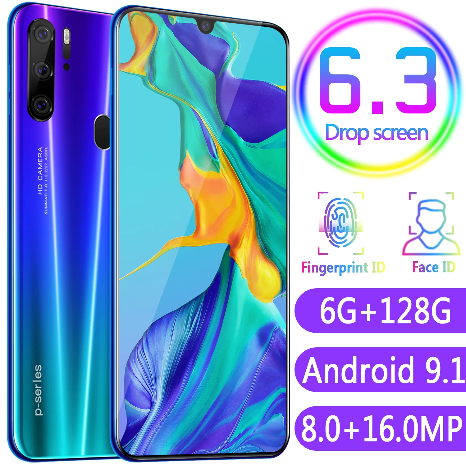 P35pro 6GB 128GB Global Version Smart Cell Phone 10 core 6.3 inch Drop Screen Telephone Dual Sim Smartphone