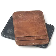 Vintage Dünne Mini Leder Kredit Identifikation-kartenhalter schwarz/brown echtes leder geldbörse herren geldbörsen Kostenloser Versand