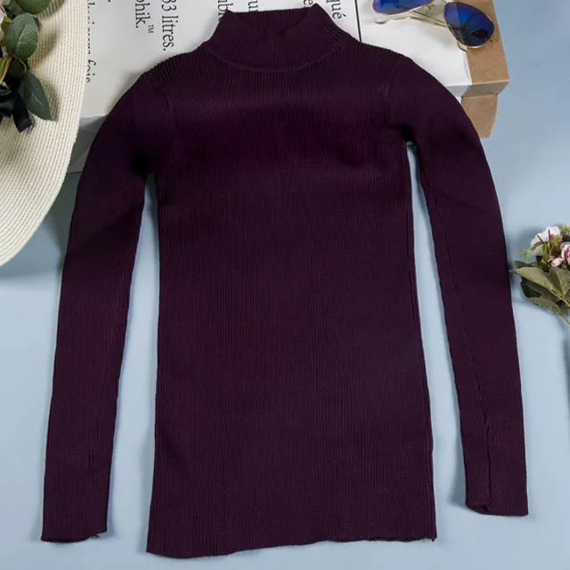 Реальные фото Осень зима Водолазки пуловеры свитера длинный рукав Узкий плотный свитер High Elasticity Мягкий свитер - Цвет: Purple