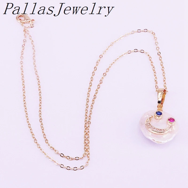 8Pcs New fashion freshwater pearl and delicate zircon micro pave coin shape Charms Pendant Necklace