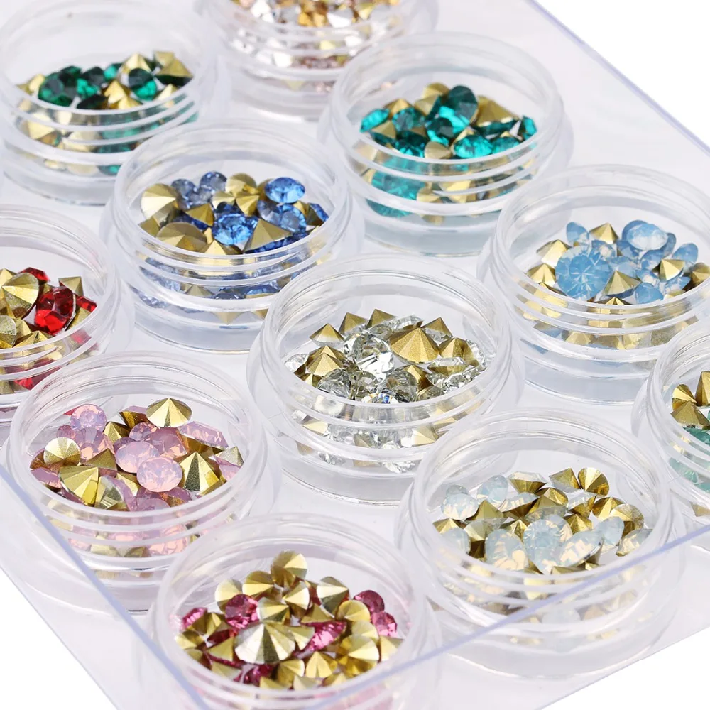 Wholesale 1 box Crystal Rhinestone Conical Beads SS16-SS22 Pointing 12 Color Mixed Size for DIY Jewelry Findings Accessories | Украшения и