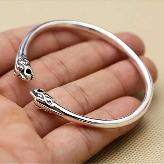 

Solid Silver 925 Twin-tiger Cuff Bangle Bracelet Men Women 100% Pure 925 Sterling SilverMens Bangle Elegant Cool Mens Bracelet