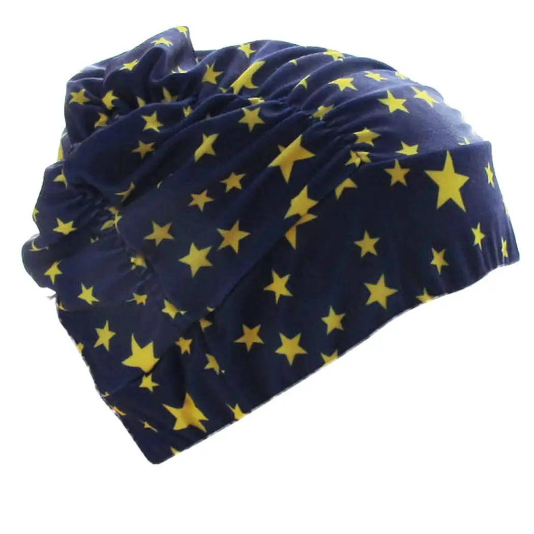 blue yellow star Горячая силиконовые водонепроницаемые защитные уши длинные волосы Спорт Плавание Кепка шапка для плавания - Цвет: blue yellow star