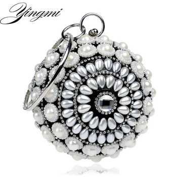 

YINGMI Round Shaped Beaded Women Day Clutch Diamonds Rhinestone Wedding Bridal Party Evening Clutches Handbags