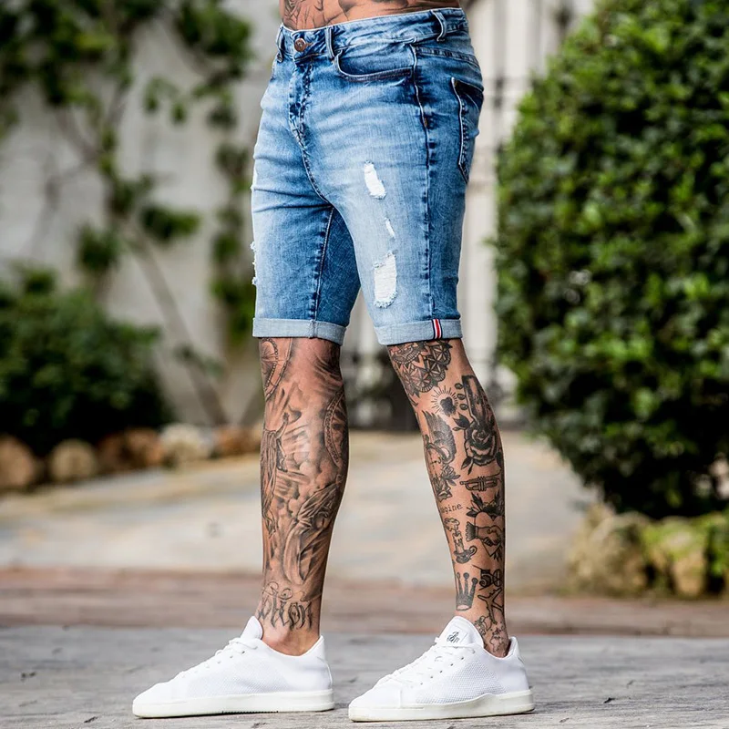 Gingtto Skinny Shorts Ripped Repaired 