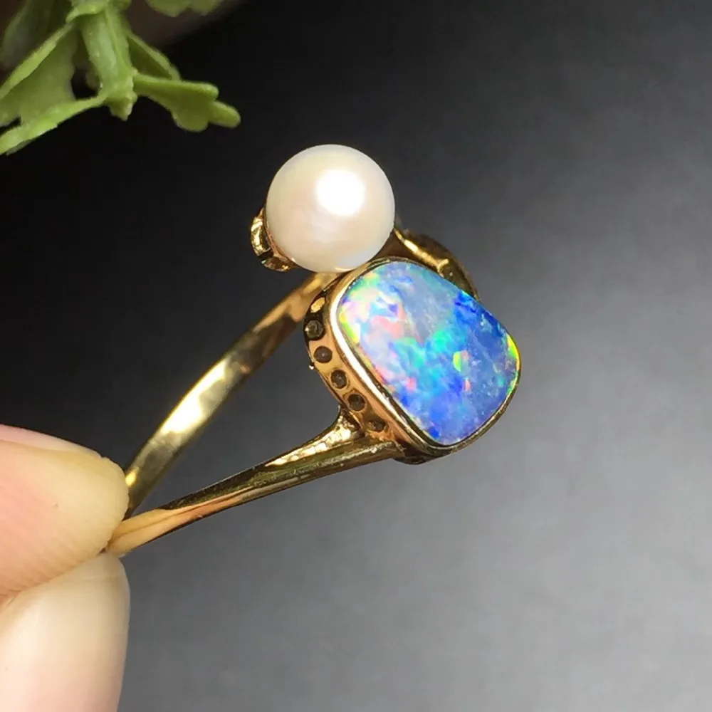Ювелирные украшения anillos oro Real 18 К желтое золото AU750 натуральный черный драгоценный опал женские кольца для женщин тонкое кольцо