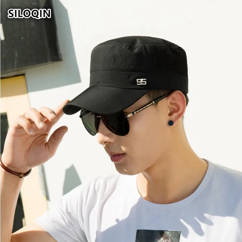 

SILOQIN Adjustable Summer Men's Quick-drying Military Hats Trend Snapback Mesh Breathable Flat Cap Leisure Tourism Sunshade Hat