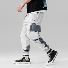 Прямая Новые Цветные Лоскутные уличные мужские брюки-шаровары для бега повседневные осенние мужские брюки с вышивкой полной длины