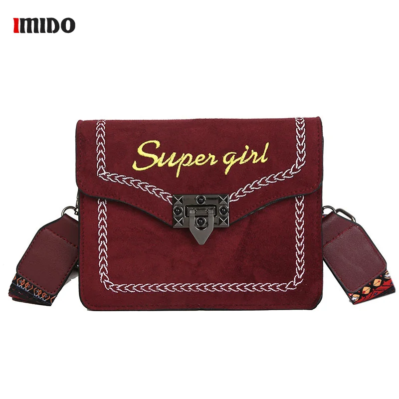 

Women's Suede Leather Vintage Handbag Metal Lock Crossbody Bag with Colorful Strap Stylish Girl Red Black Brown Cross Body Purse