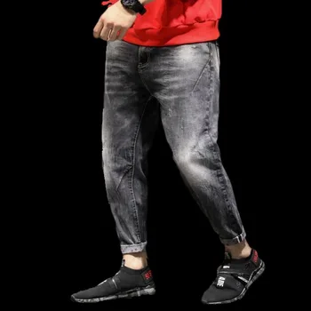 

Men Retro Washing Feet Hole Jeans Ankle-Length Harem Pants Fashion Men Jeans Ripped Jogger Jeans Plus Size 28-42
