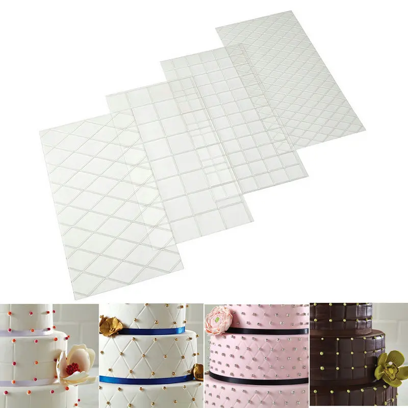 

4 pcs/lot Plastic Transparent Texture Lattic Mat Border Cake Decorating Tools Cake Mold Fondant Gumpaste Stencil Molds