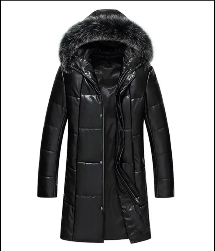 M 4xl зимняя мужская кожаная ветровка с капюшоном меховым воротником кожаный