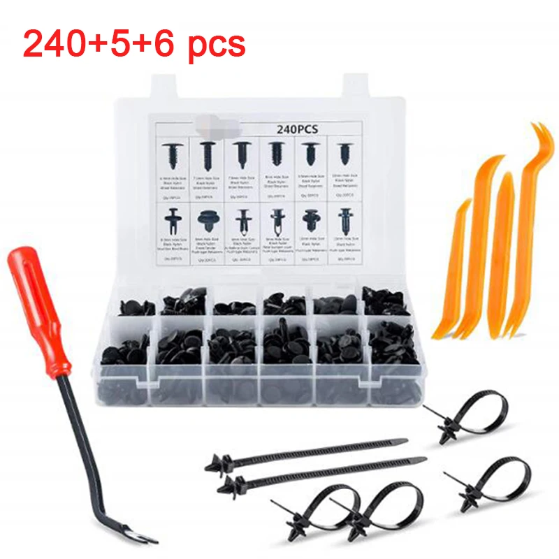 

240Pcs/set Car Auto Push Pin Rivet Trim Durable Push Fit Plastic Pin Bumpers Interior Trim Panel Fascia General Car Accessories
