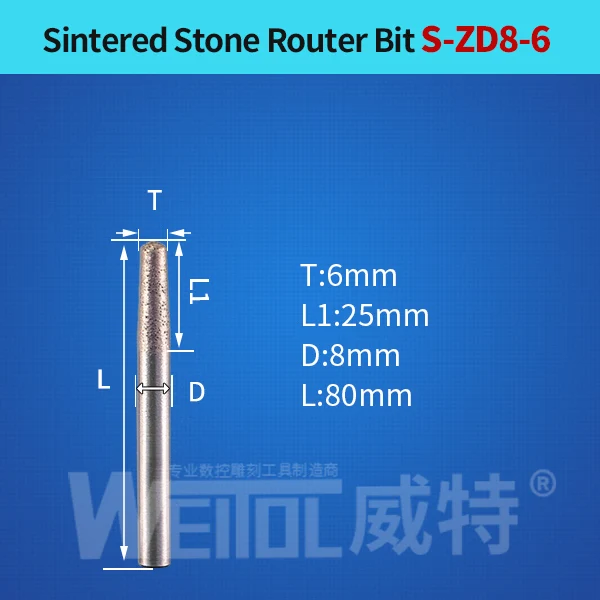 Weitol 6/8/10/12 мм хвостовик камень гравировочные биты спеченные Инструменты для резьбы по камню алмазные фрезы для контурной обработки ЧПУ фреза - Длина режущей кромки: S-ZD8.6-25