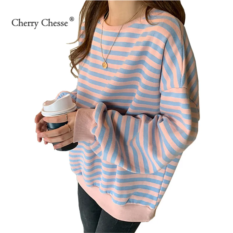 Cherry Chesse элегантный дизайн полосатый для женщин Толстовка флисовые толстовки