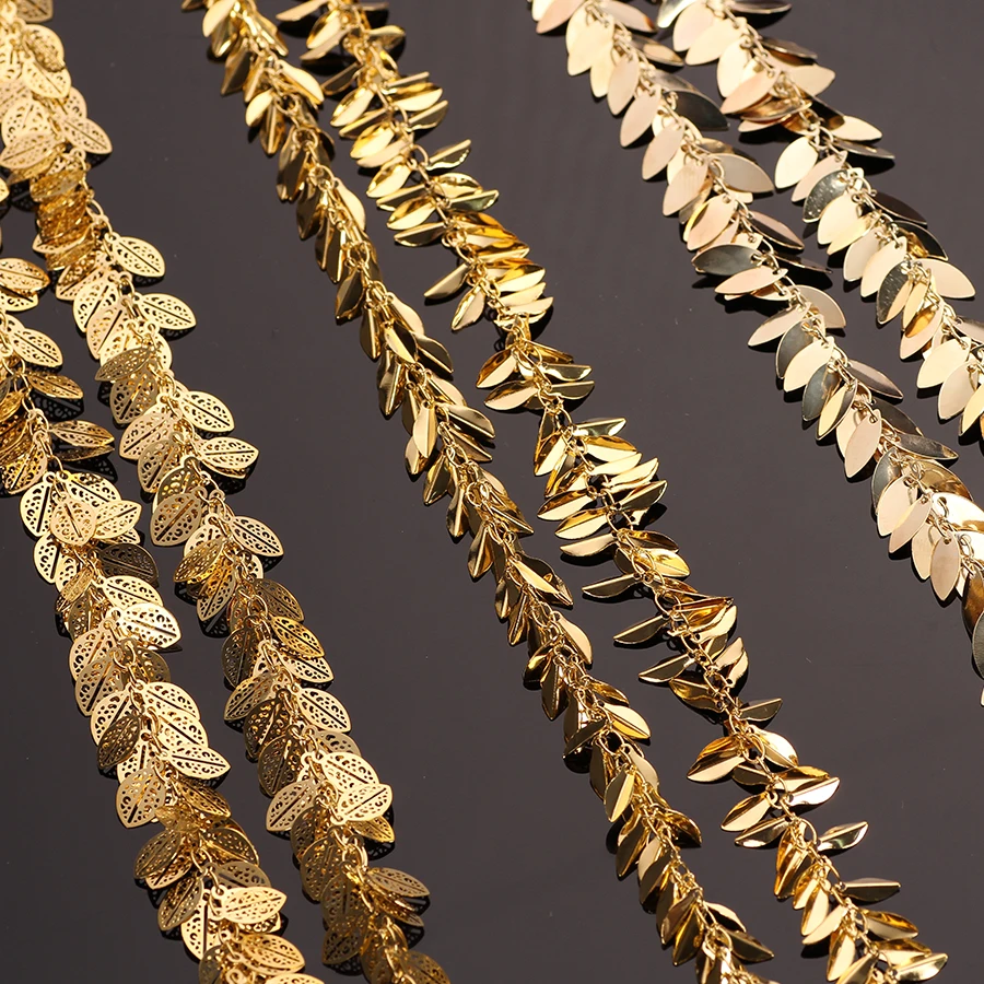 50 см/лот золотые металлические филигранные цепочки в виде листьев, кисточки для ожерелья, длинные висячие серьги, костюм, бохо, ювелирное изделие, сделай сам, аксессуары