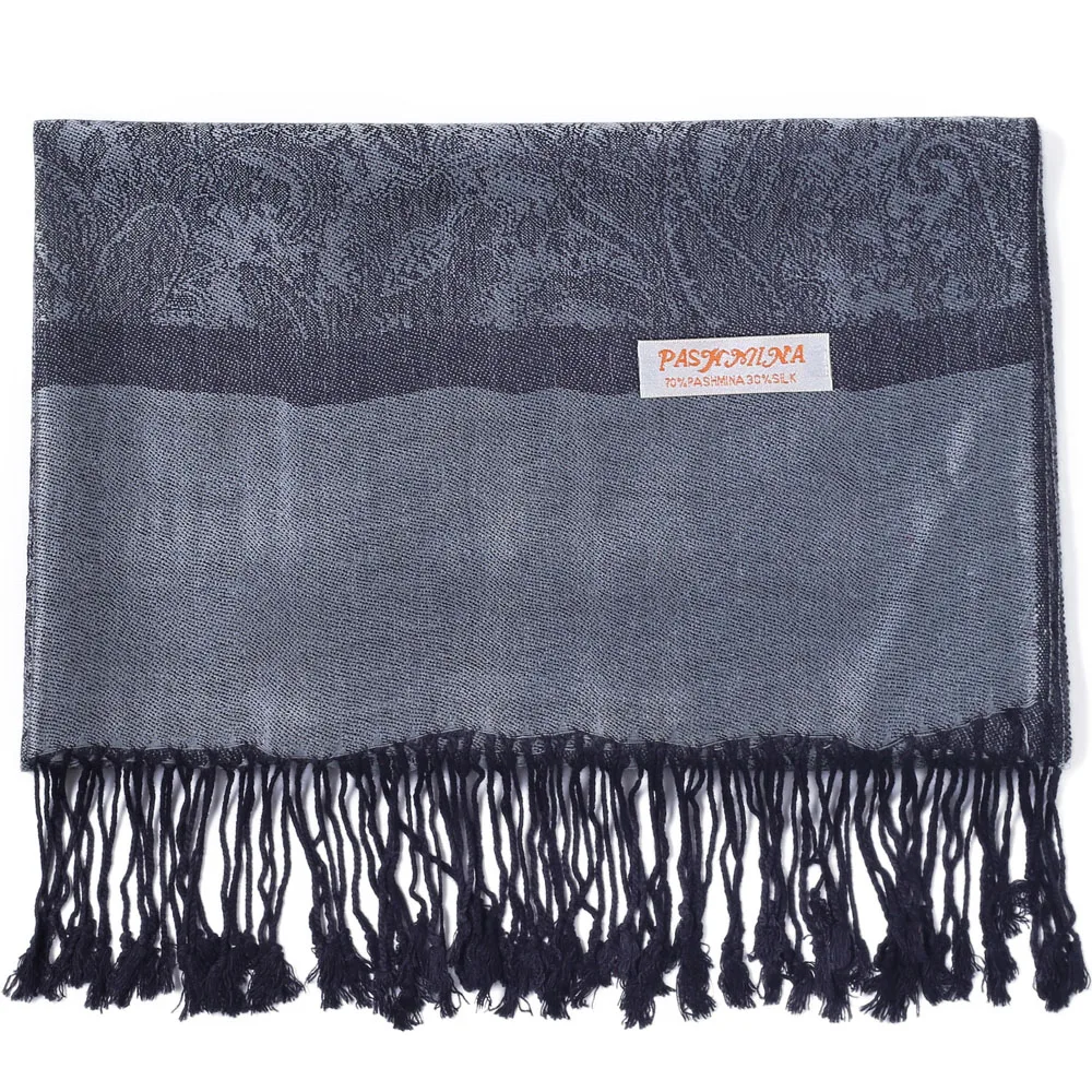 

Pashimina Silk Scarf Paisley Jacquard Autumn Warp Winter Shawl Cashmere Hijab Long 2 Tones Soft High Quality Gift Dark Gray