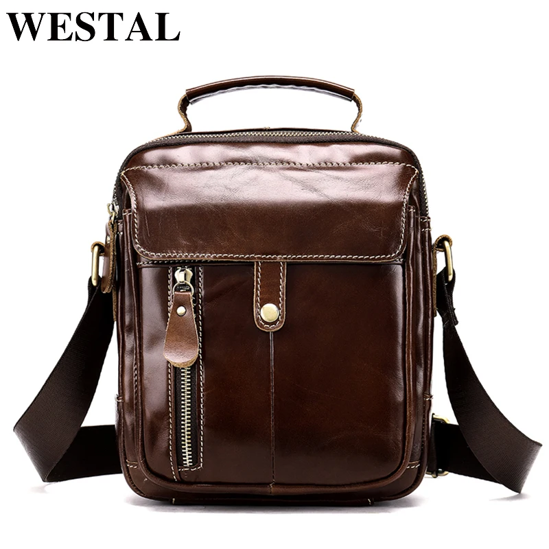 

WESTAL Messenger Bag men Genuine Leather shoulder belt bag Flap Small Ipad Male handbags crossbody Bags for men new design 8528