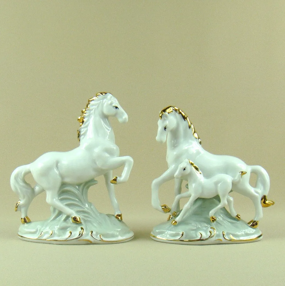 Porcelain Stallion Horse Statue Decor Ceramics Mare and Pony Figurine