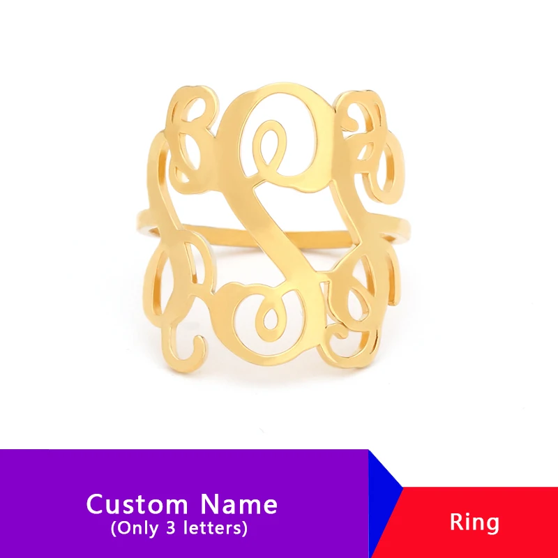 

Custom Monogram 3 Initials RIngs For Women Stainless Steel Personalized Custom Statement Name Ring Anillos Jewelry Accessories