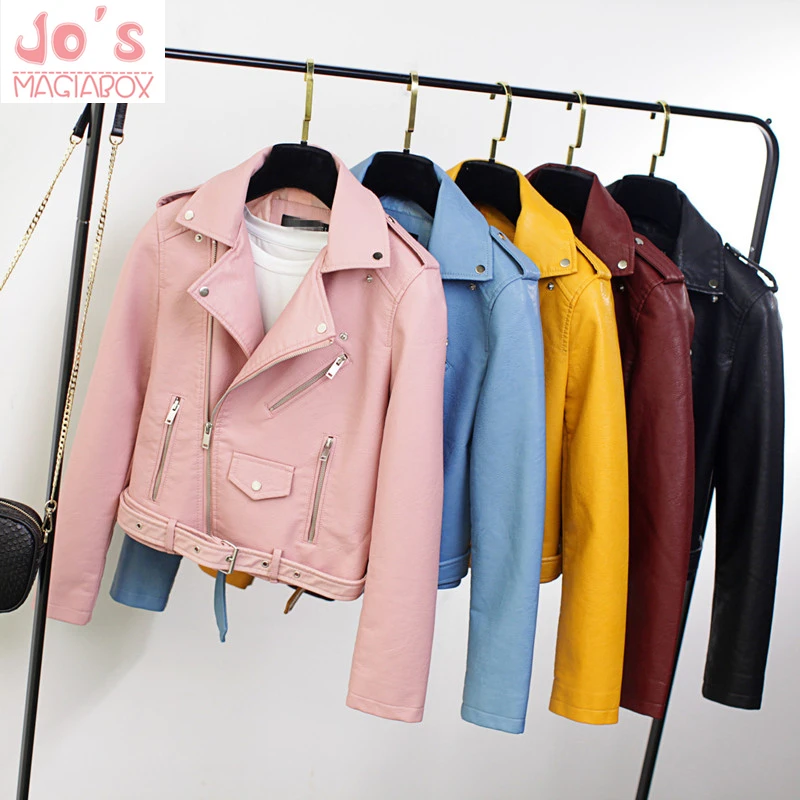 

Faux Leather Jackets Autunm Winter Women Motorcycle Outerwear Lady casual PU Streetwear Zipper Coat Solid Turn-down Jacket
