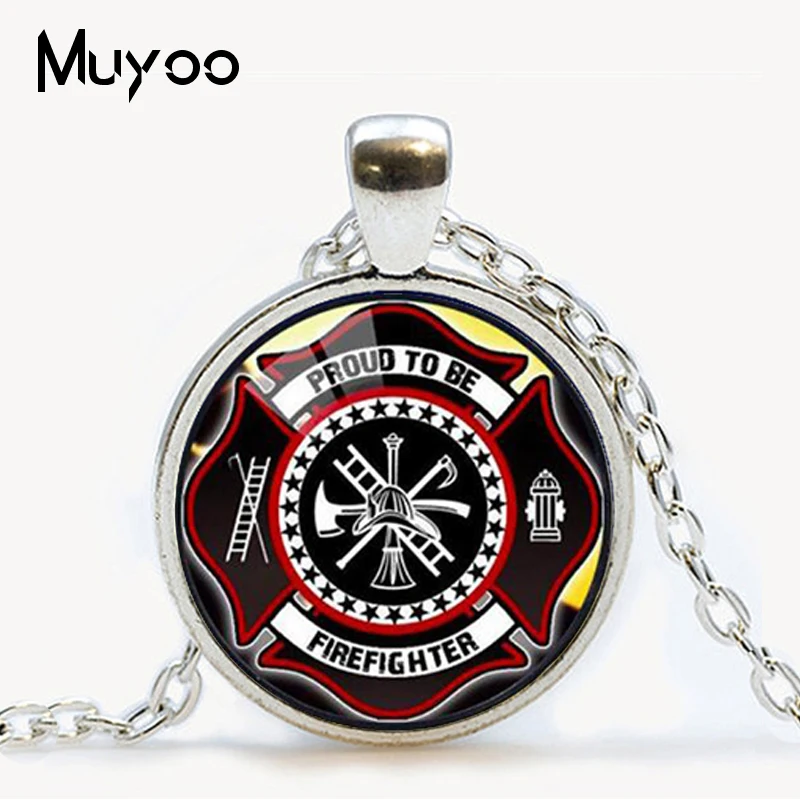 Hot New Fashion Gift for Firefighter Long Necklace Black Plated Fire