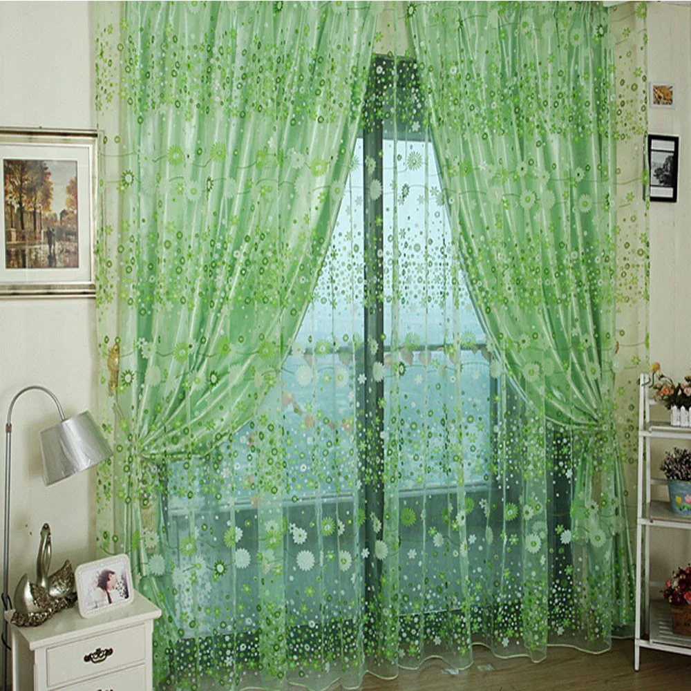 

Exquisite Flower Sheer Curtain Tulle Window Treatment Voile Drape Valance 1 Panel Fabric High quality Blackout Curtain