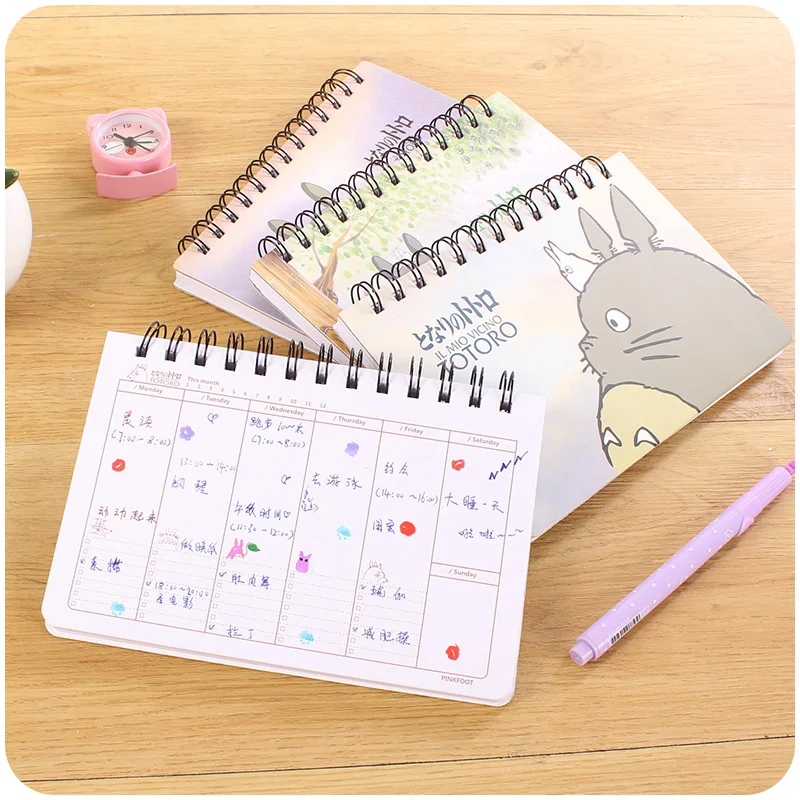 Женский японский Еженедельный планировщик Kawaii Totoro милый блокнот на спирали