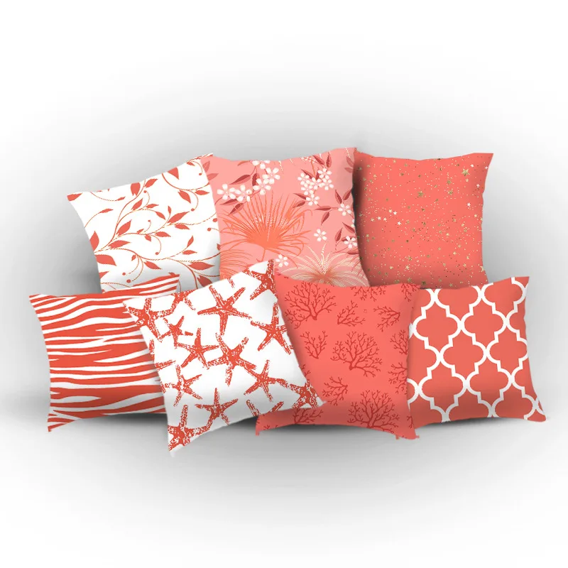 Lychee Coral Series Printed Pattern Pillow Cases Colorful Polyester Peachskin 45x45cm Pillow Cases For Bedroom Home Office