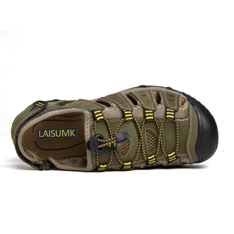 LAISUMK New Fashion Summer Beach Breathable Men Sandals Genuine Leather Men's Sandal Man Causal Shoes Plus Size 39-48