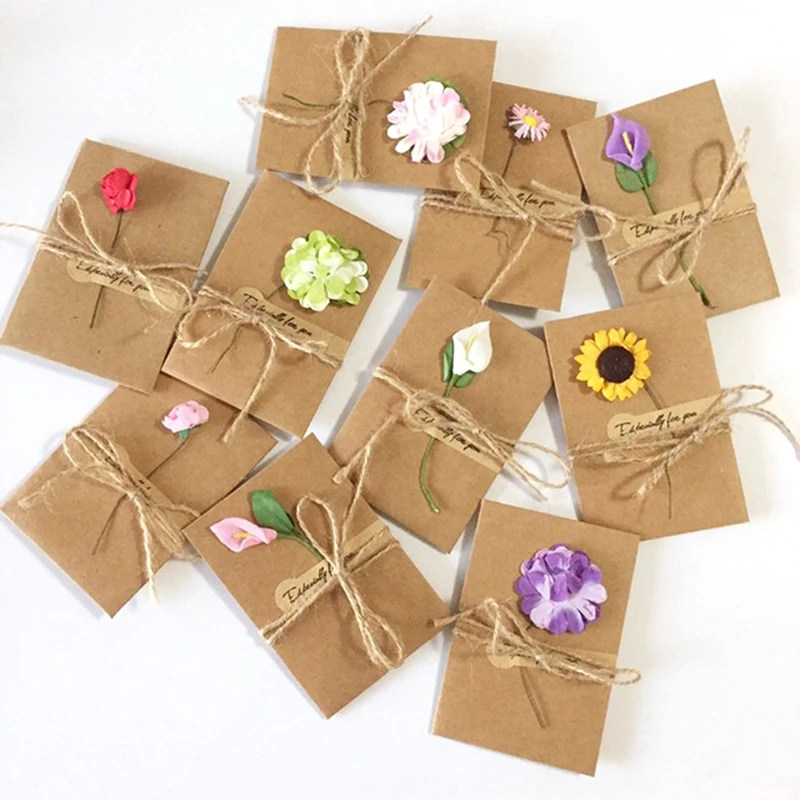 6pcs Diy Dry Flower Kraft Paper Greeting Card Handmade Wedding
