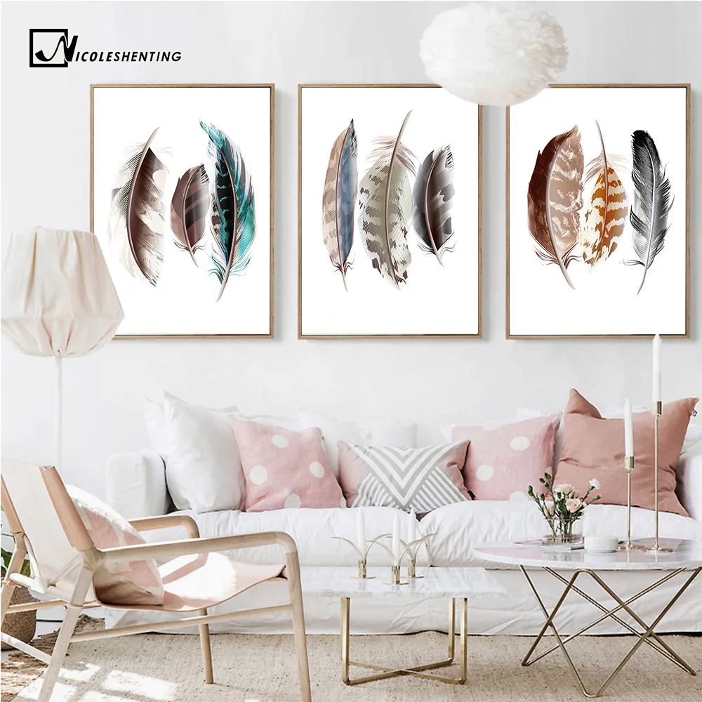 

Watercolor Feathers Abstract Poster Canvas Prints Minimalist Wall Art Painting Decorative Picture for Living Room Nordic Style