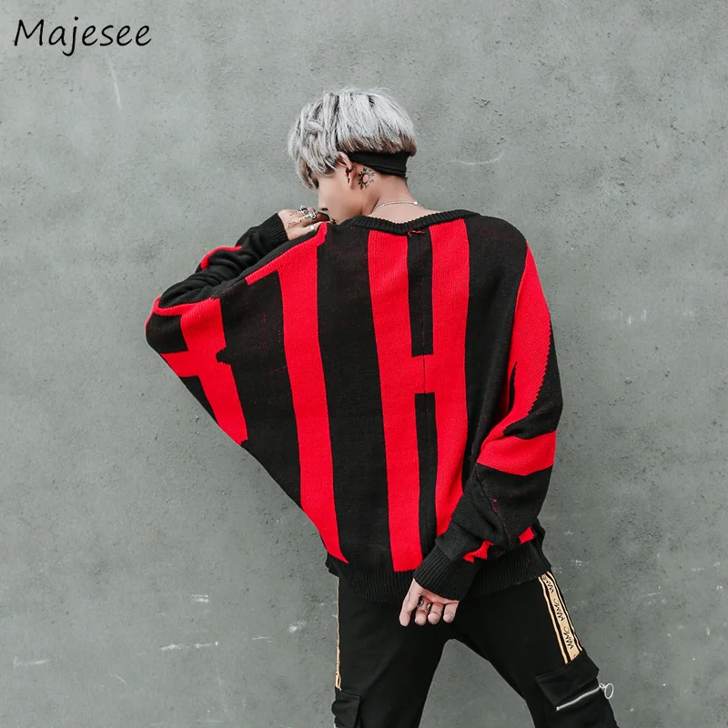 Sweaters Men O-Neck Printed Loose Simple All-match European Style Daily Soft Sweater Mens Bat Sleeve Hip Hop Knitting Clothing