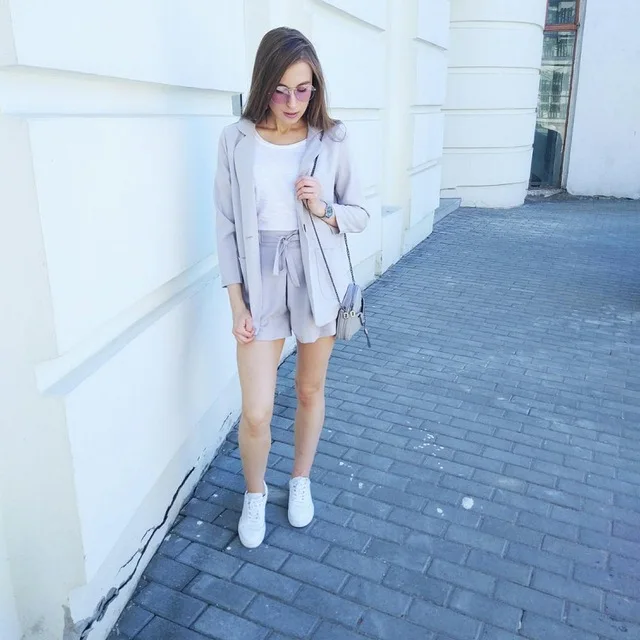 Cotton Linen Summer Suit Female 2 Pieces Set Tracksuit for Women Loose Blazer & Bow Elastic Waist Short Pant Suits