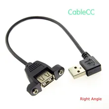 1PCS/2PCS 20cm 90 Degree Right Angled USB 2.0 A Male Connector to Female Extension Cable With Panel Mount Hole