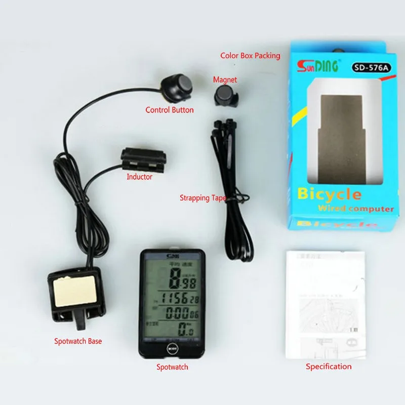 Waterproof 576C Mountain Bike Bicycle Computer Wireless Stopwatch LCD Backlight Multi-function Speedometer Odometer Stopwatch (1)