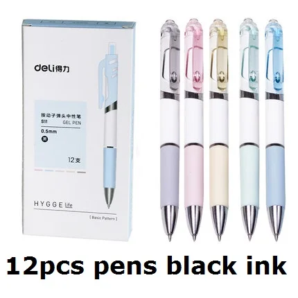 12 шт., дизайн, яркие цвета, гелевые чернила, черные чернила для ручки, пресс-ручка для старшеклассников, студентов, офиса, бизнеса, канцелярские принадлежности Deli S11 - Цвет: 12pcs pens