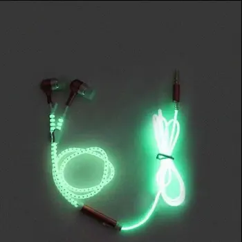 

Sparkling In the Dark Earphone Metal Luminous Zipper Earphones Night Lighting Glowing With Mic Handsfree For All Phones 200pcs