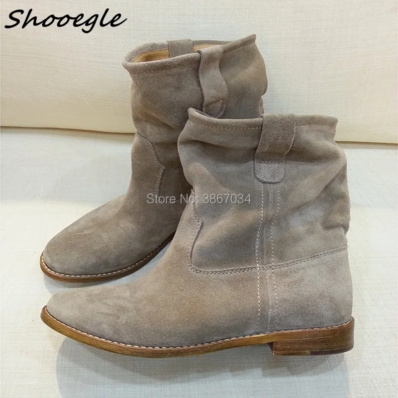 Женские зимние ботильоны SHOOEGLE замшевые кожаные Ретро байкерские ботинки женские