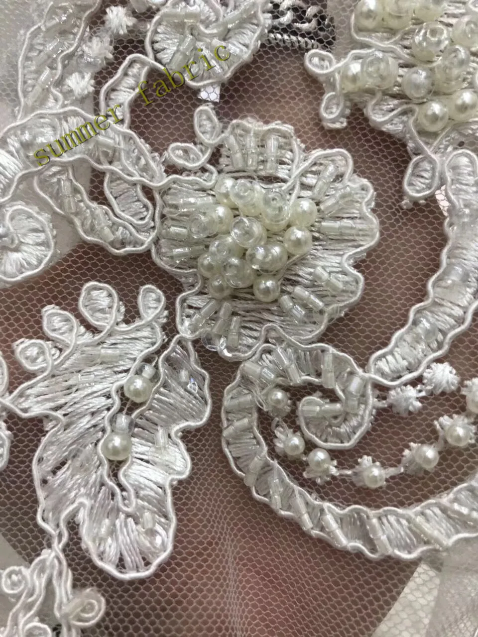 Белый цветок из бисера embroirdery сетка тюль французский чистая кружевной ткани s1811815 для торжественное платье