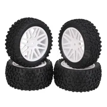 Mxfans 4x Blanco Frontal Rear Wheel Rim, neumáticos de Caucho Neumáticos para RC 1:10 Off-Road