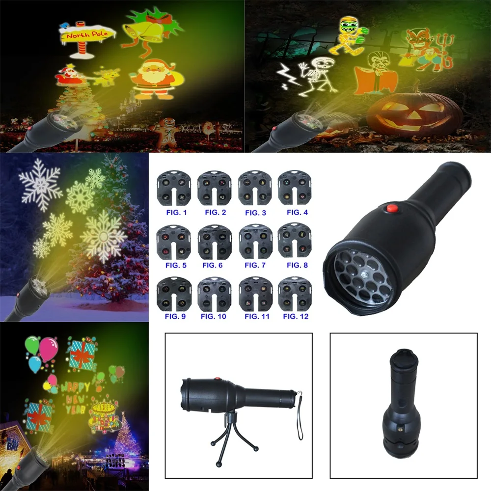 

12pcs Cards LED Flashlight Christmas Halloween Birthday Xmas Party Landscape Lighting Festival Insert Card Projection Lamp