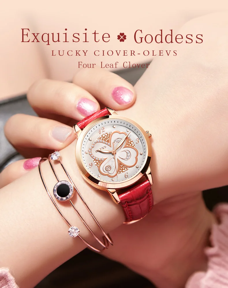 Элитный бренд Модные Для женщин смотреть счастливый клевер девушка Повседневное кожа женская одежда часы розовое золото reloj mujer montres femmes