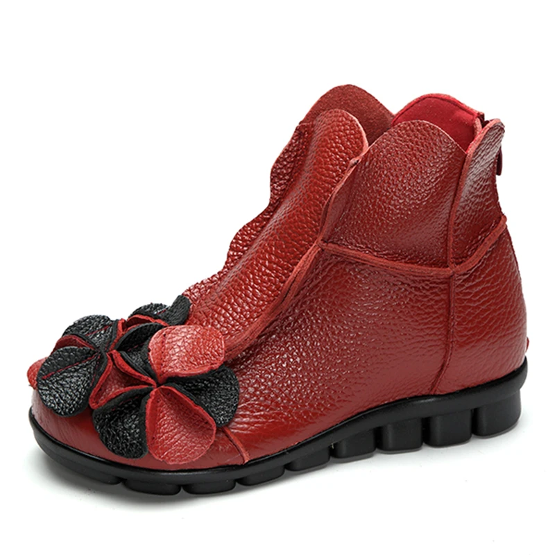 Socofy/Винтажные зимние ботинки из натуральной кожи; женская обувь; женская повседневная обувь на танкетке на молнии; ботильоны для женщин с меховой подкладкой; Botas - Цвет: Wine Red