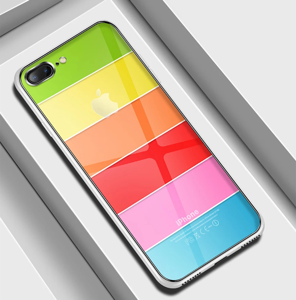 NYFundas For iphone 8Plus 7 6 6S Plus X Clear Tempered Glass Rainbow Shockproof Bumper All-inclusive Protection Conque Accessory (14)