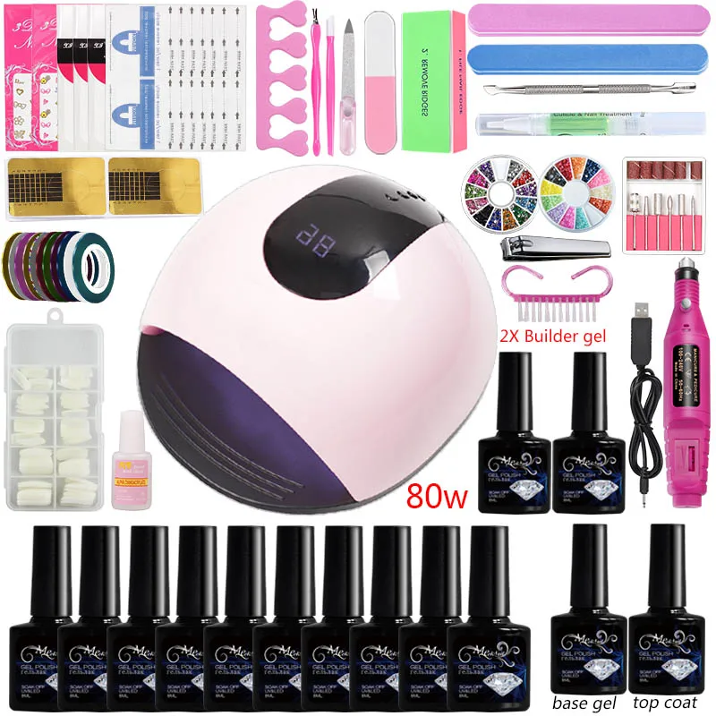 

36w/48w/80w Led Uv Nail Lamp Dryer with 10 Colorul Gel Varnish Manicure Set Nail Kit for Manicure Nail Builder Gel Polish Set