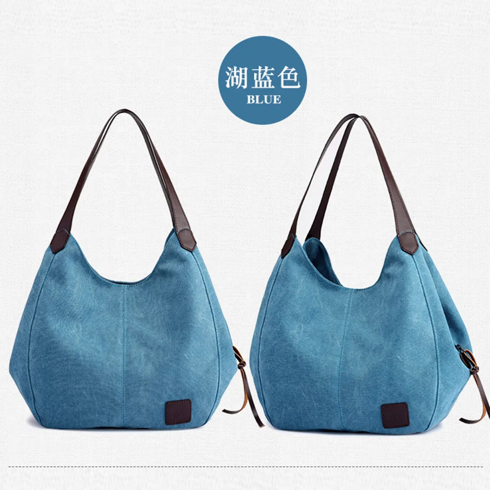 Брендовые женские холщовые сумки высокого качества, женские сумки Hobos на одно плечо, винтажные одноцветные сумки с несколькими карманами, женские сумки# H25 - Цвет: Blue